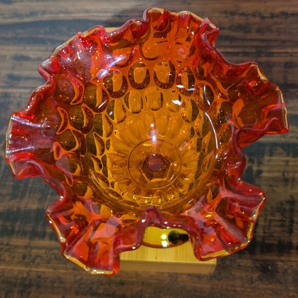 Vtg Fenton Amberina Ruffled Thumbprint Pedestal Compote / Candy Dish - Picture 3 of 5